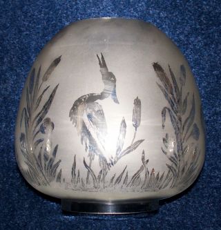 Good Victorian Beehive Shaped Etched Glass Oil Lamp Shade - Unusual Design photo