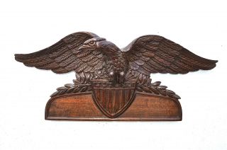 Antique Carved Wooden American Eagle With Stars And Stripes Pediment photo