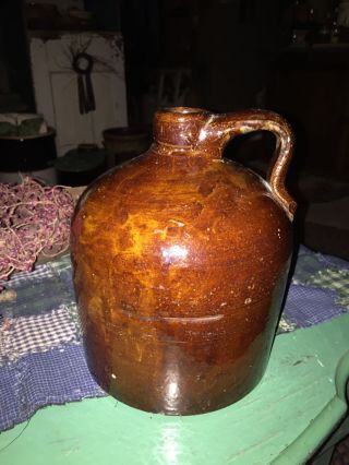 1 Gallon Antique Dark Brown Salt Glazed Stoneware Beehive Whiskey Jug Crock photo