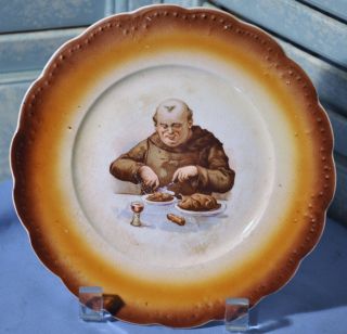 Antique Collectible Lebeau Porcelain Plate Monk Brown Porcelaine Carving photo
