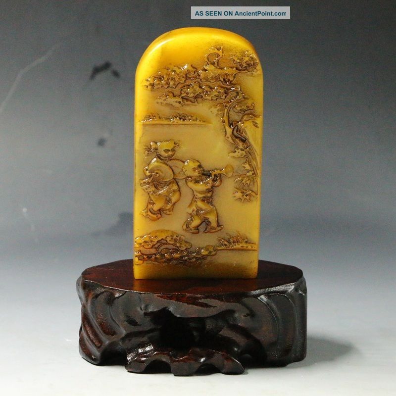 Natural Shoushan Stone Hand - Carved 2 Kids & Pine Seal Seals photo