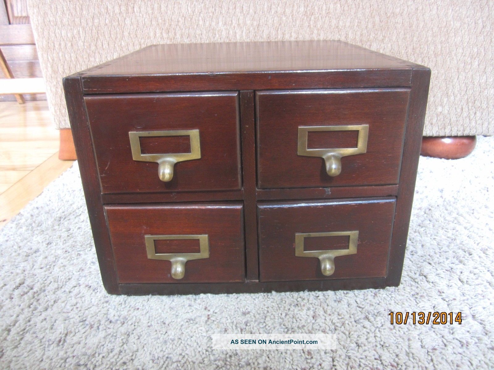 Mahogany Brass Library Index Card File Arts & Crafts Dovetail Storage Cabinet 1900-1950 photo