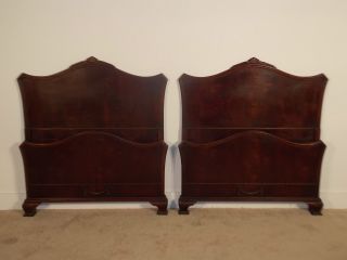 Pair 1930s / 40s Flame Or Figured Mahogany French Chippendale Twin Beds photo