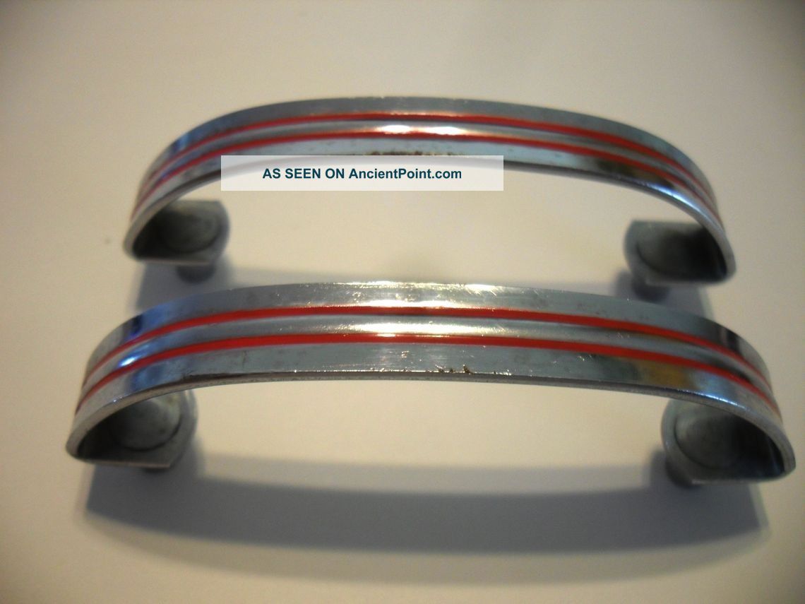 Vintage Chrome Blue Lines Cabinet Door Pull Handle Drawer Art