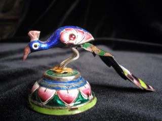 Antique Indian Silver Enamel Peacock Figure photo