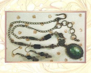 Antique Chinese Copper,  Blackstone,  & Verde Antico Lucite Cabochon Necklace 9755 photo