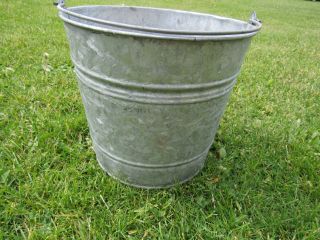 Vintage Metal Galvanized Pail Country Round Bucket Planter Bin Pail photo