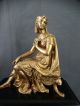 19thc Antique Egyptian Revival Figural Lady Goddess & Lion Statue Mantel Clock Clocks photo 1