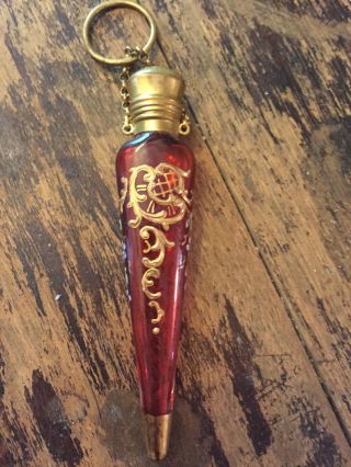 Antique Victorian French Ruby Red Chatelaine Perfume Scent Bottle photo