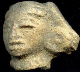 Pre - Columbian Aztec Mazapan Clay Figure Head,  Ca; 700 - 1200 Ad photo