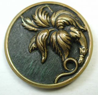 Lg Sz Antique Brass W/ Woodback Button Fancy Floral Design photo