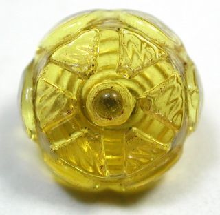 Antique Glass Charmstring Button Lemon Color Gear Mold Top Swirl Back photo