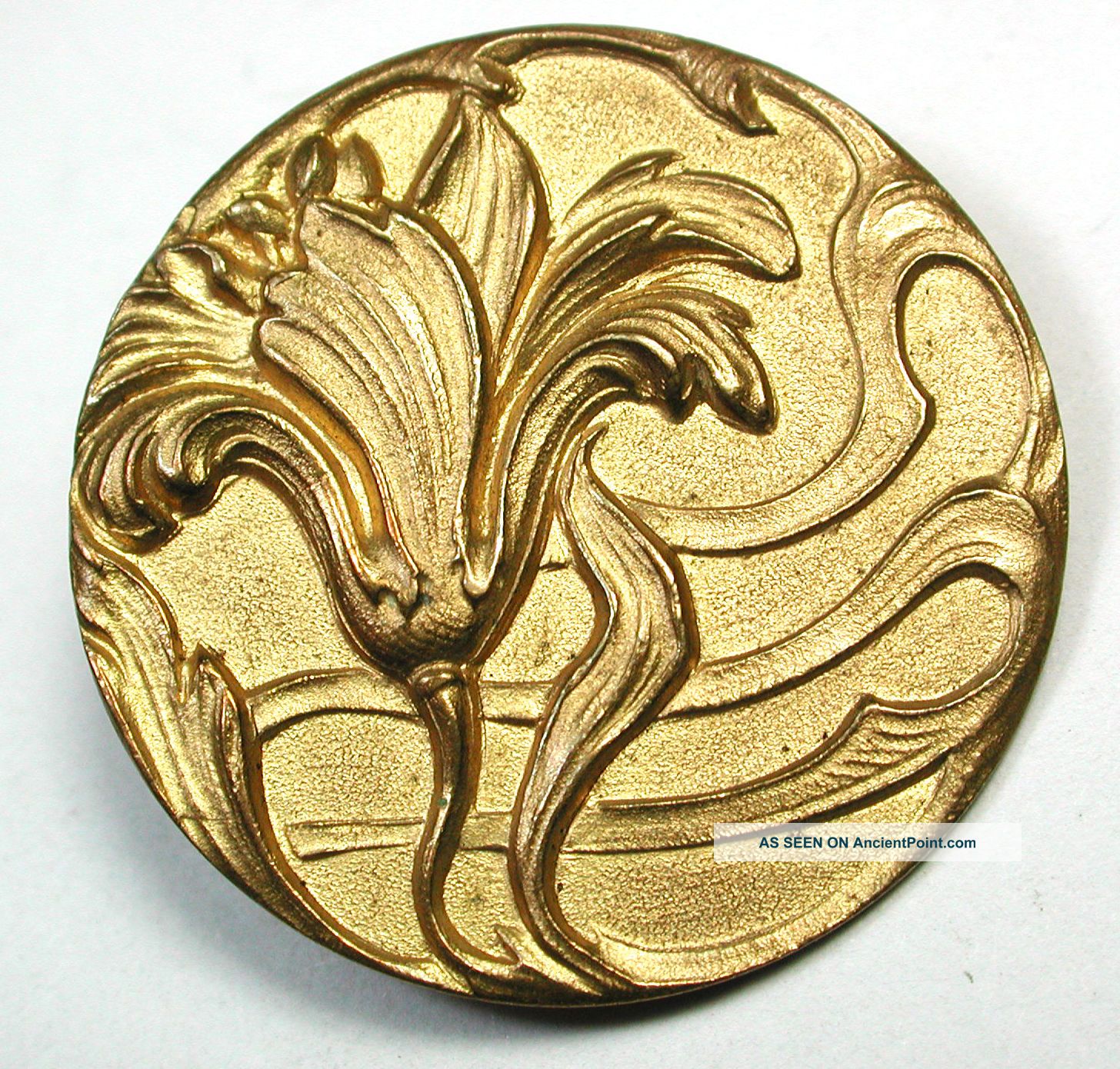 Antique Stamped Brass Button Art Nouveau Flower Design Buttons photo