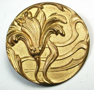 Antique Stamped Brass Button Art Nouveau Flower Design photo
