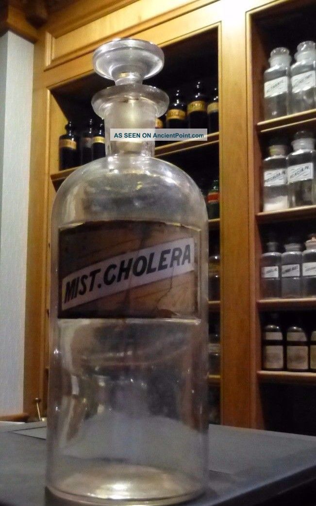 Large Size Apothecary Bottle With Reverse Painted Glass Label Under Glass Bottles & Jars photo