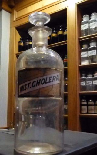 Large Size Apothecary Bottle With Reverse Painted Glass Label Under Glass photo