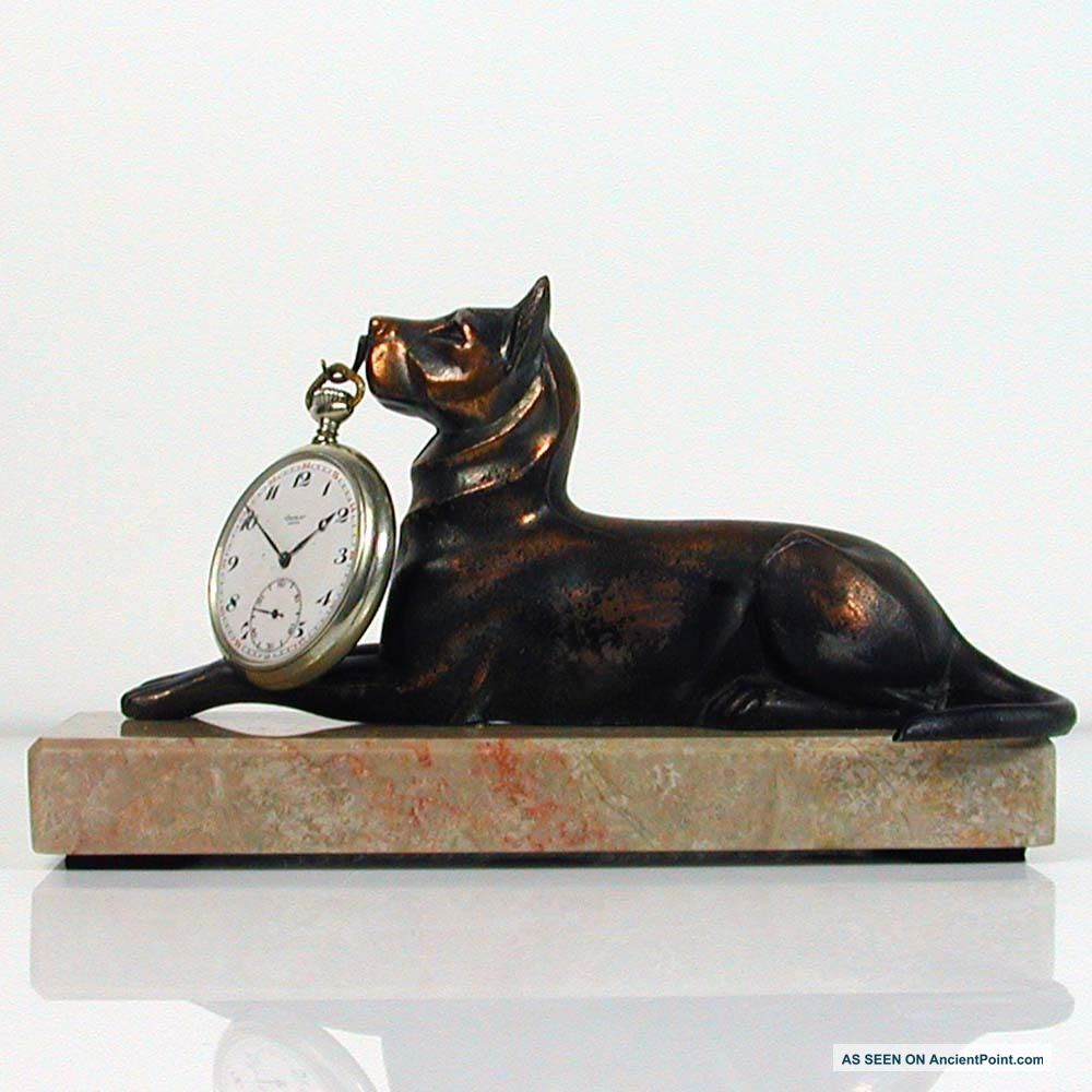 Antique French Art Deco Dog Pocket Watch Stand Holder 1920s.  1930s Art Deco photo