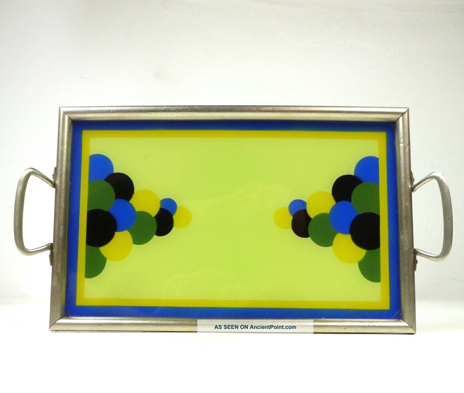 Bauhaus Cocktail Serving Tray Art Deco Glass Painting 1940 Salver Art Deco photo