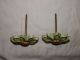 Pair Vintage Cast Iron Green Gold Flower Curtain Tie Backs,  Hooks Other Antique Hardware photo 2