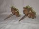 Pair Vintage Cast Iron Green Gold Flower Curtain Tie Backs,  Hooks Other Antique Hardware photo 5