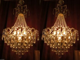 Antique French Huge Spider Style Crystal Chandelier Lamp 1940s 20 In photo