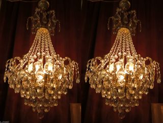 Antique French Huge Spider Style Crystal Chandelier Lamp 1940s 20 In photo