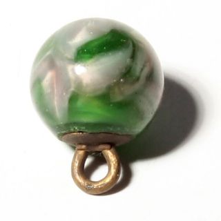 12mm Czech Antique Hand Lampworked Green Satin Marbled Art Glass Ball Button photo
