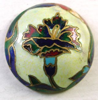 Antique French Enamel Button Colorful Flower On Cream Dome Design photo