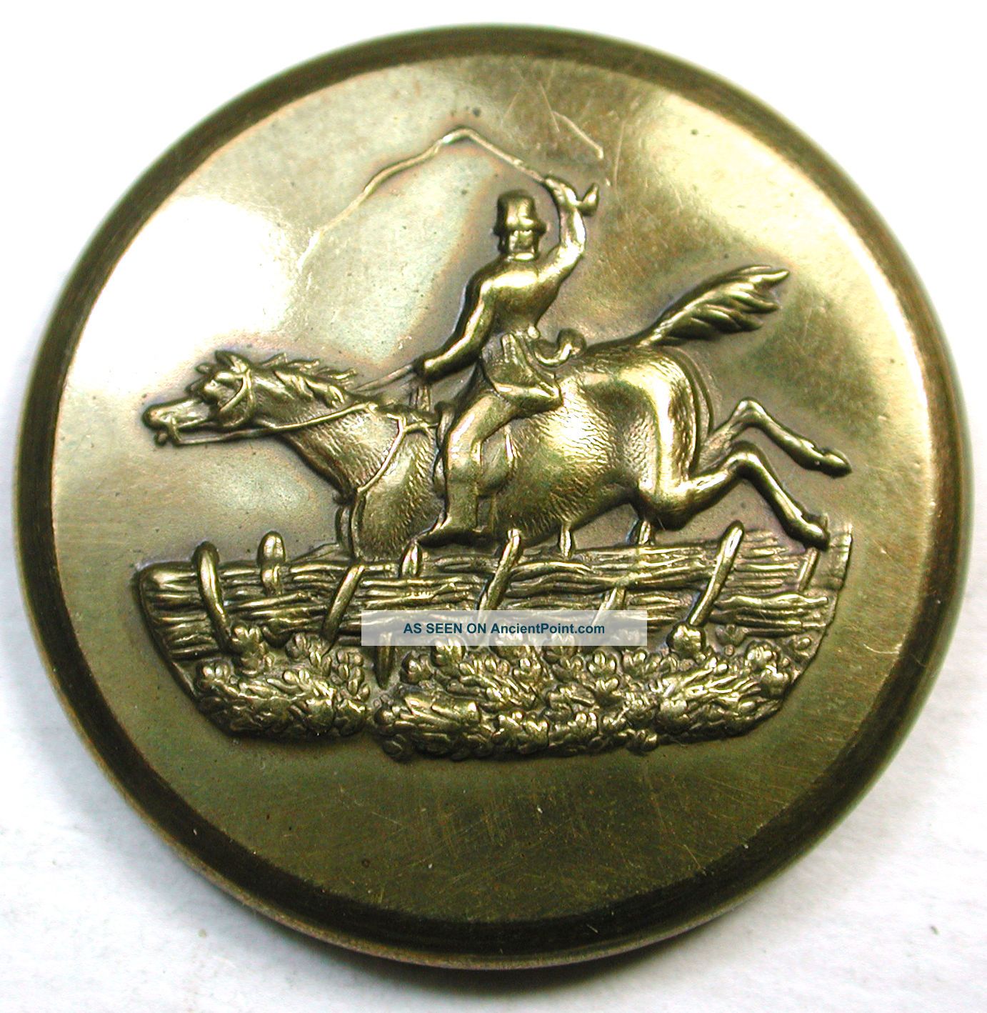 Antique Brass Equestrian Sporting Button Rider Jumping Horse Over Fence Buttons photo