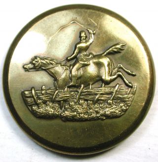 Antique Brass Equestrian Sporting Button Rider Jumping Horse Over Fence photo