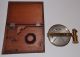 Vintage Quality Rare Brass Compass - Orig Wood Case - Calculate Distance & Direction Compasses photo 8