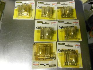 (7) Nos Brass Plated Stanley Cupboard/cabinet Latches Catch Spring Loaded photo
