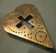 Antique 19c Handwrought Brass Trivet Heart And Cross Made Of Reused Brass Sign Metalware photo 3