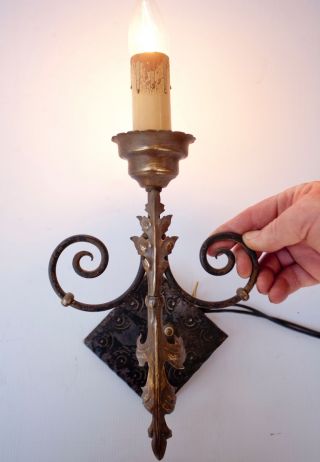 Vintage 1920s Cast Iron Brass Electric Wall Sconce 14 