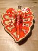 Vintage 1963 Treasure Craft Mid Century Leaf Ashtray Art Pottery Red Orange Mid-Century Modernism photo 3