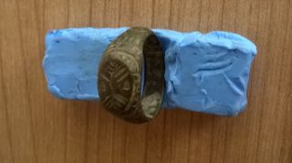 Ancient Roman Empire Bronze Ring With Engravings,  Massive,  Wearable photo
