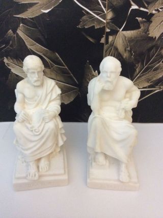 Socrates & Plato Alabaster Statues Handmade Greek photo