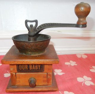 Charming Antique Victorian Baby Food Mill Cast Iron & Wood Grinder photo