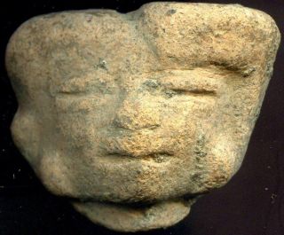 Pre - Columbian Aztec Mazapan Terracotta Figure Head,  Ca; 700 - 1200ad photo