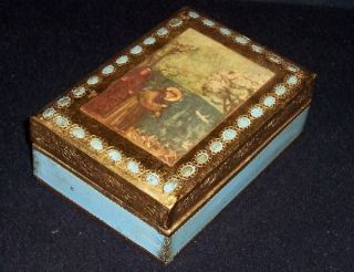 Vintage Wood Aqua Blue & Gold Gilt Florentine Hinged Trinket Box Signed photo