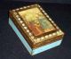 Vintage Wood Aqua Blue & Gold Gilt Florentine Hinged Trinket Box Signed Toleware photo 1