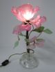 Stunning Vintage Handmade Opalescent Art Glass Boudoir Table Lamp Pink Flower Vg Art Deco photo 2