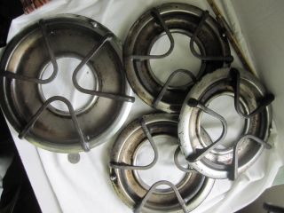 Antique Gas Stove 4 Drip Pans And Matching Grates From The 40 - 50 ' S photo