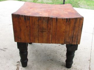 Huge Antique Butcher Block Table - Deeply Worn,  Distressed,  Chipped Lovely photo