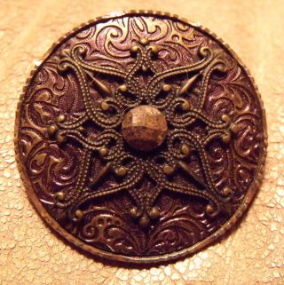 Large Victorian Arabesque Cloak Button Tinted Cut Rivet Brass Steel One & 1/2 