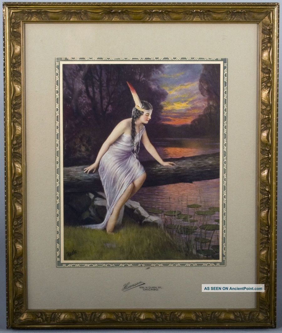 Gorgeous Antique Framed 1920s Indian Maiden Print Wetona Really Pretty Image Nr Art Deco photo