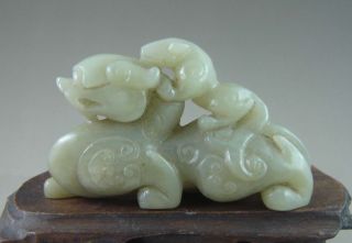 Old Chinese Hetian Jade Carved Double Dragon Carving photo