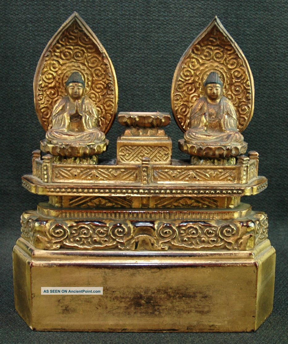 Japanese Vintage: Buddhist Statue Golden Twin Buddha From Meiji Period 13 Statues photo