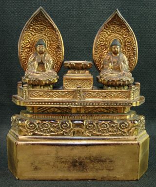 Japanese Vintage: Buddhist Statue Golden Twin Buddha From Meiji Period 13 photo
