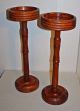2 Matching Antique Solid Hand Turned Cedar Plant Pottery Stands Tables 1900-1950 photo 1